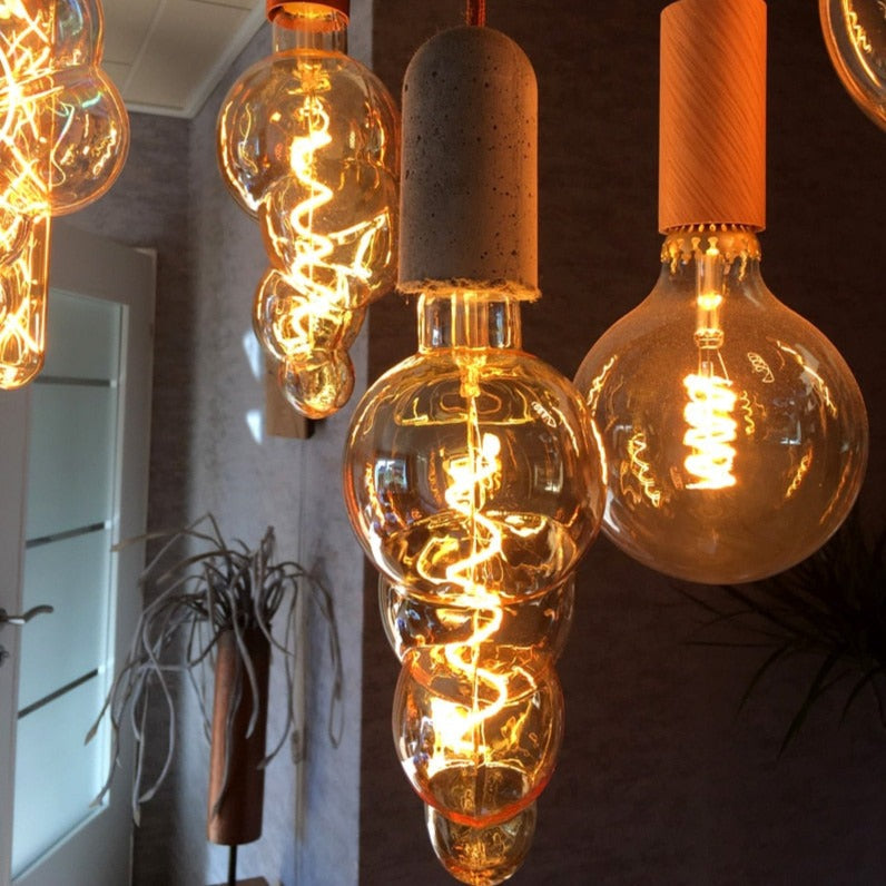 Dramatic Bubble LED Amber Glass Filament Bulb & Pendant Light Socket
