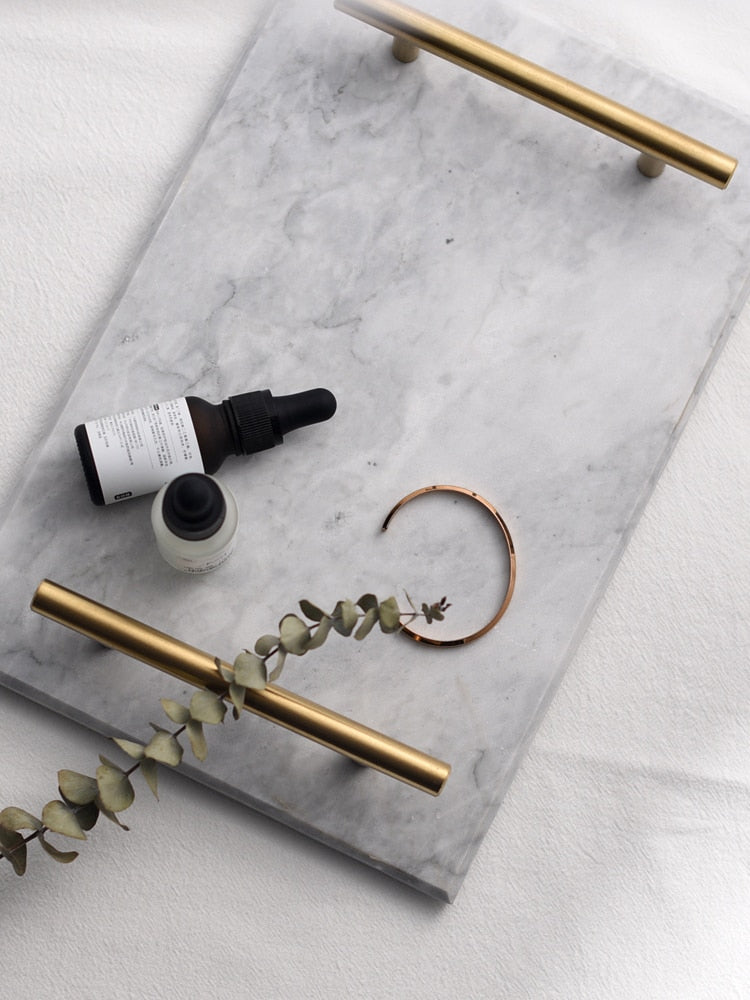 Golden Handle Marble Tray