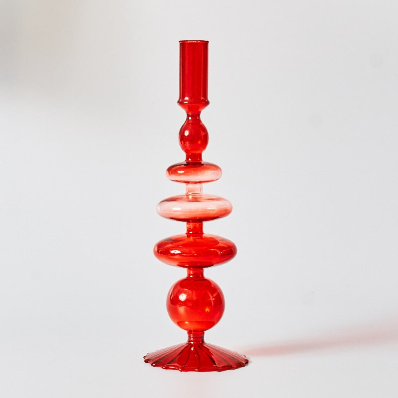 Gradient Red Glass Candle Holders
