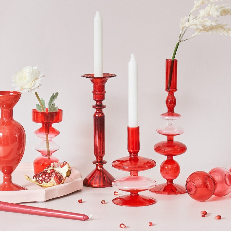 Gradient Red Glass Candle Holders