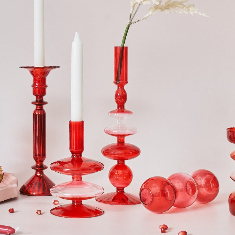 Gradient Red Glass Candle Holders