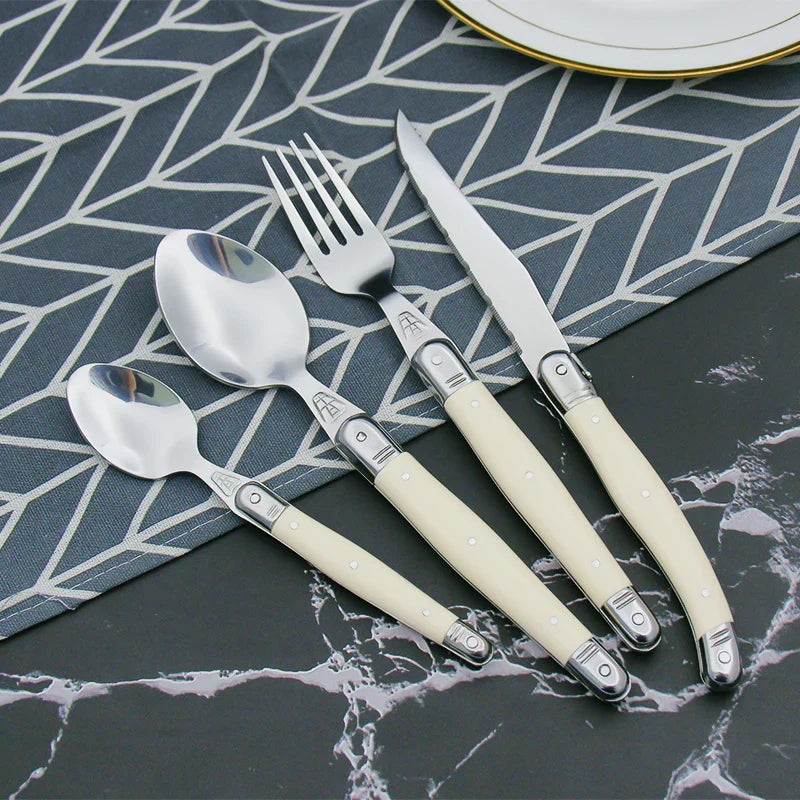 Ivory Laguiole Style Flatware Cutlery Set