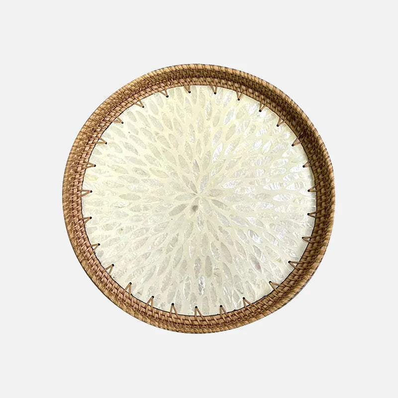 Lotus Leaf Rattan & Shell Fruit Basket Tray
