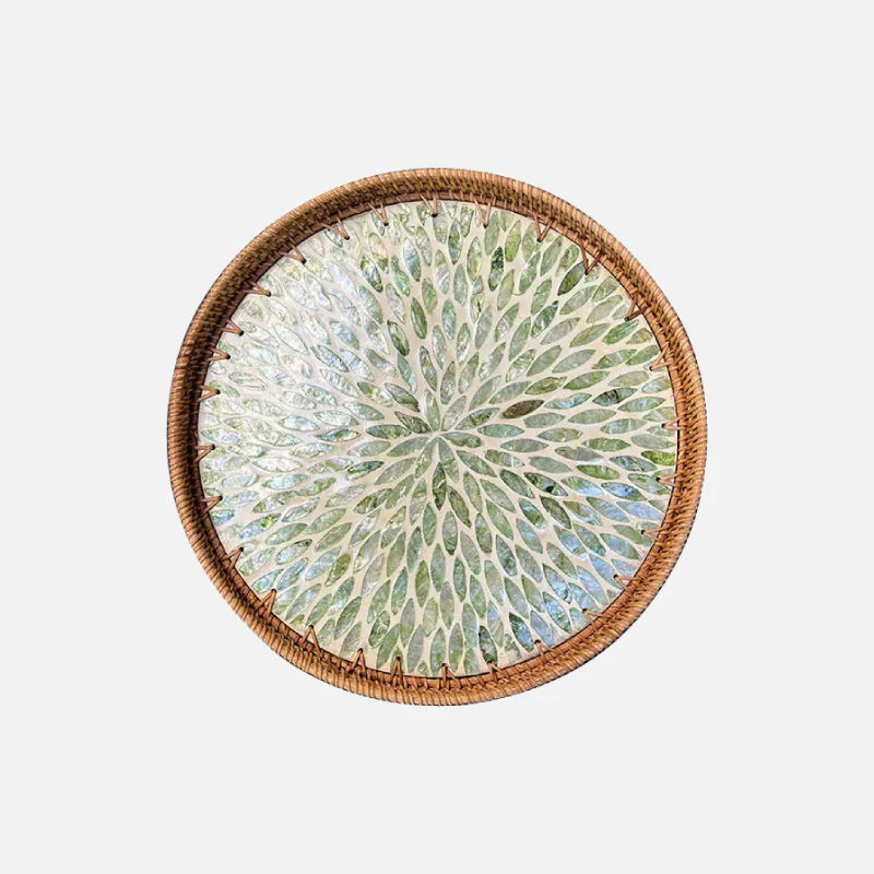 Lotus Leaf Rattan & Shell Fruit Basket Tray