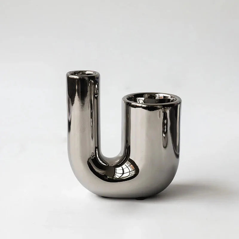 Luxury Electroplating Ceramic Candlestick