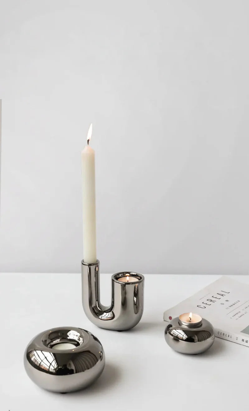 Luxury Electroplating Ceramic Candlestick