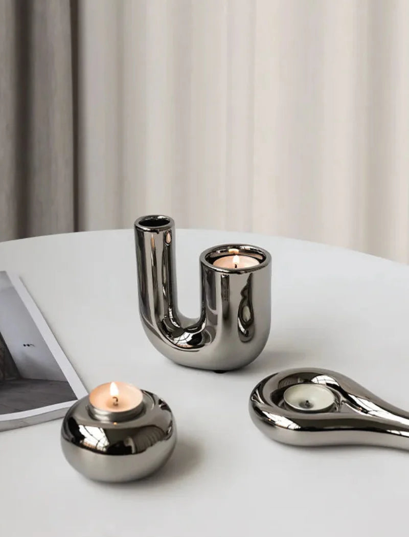 Luxury Electroplating Ceramic Candlestick