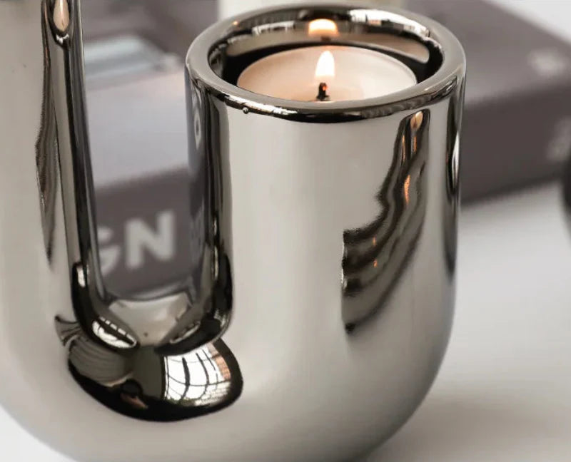 Luxury Electroplating Ceramic Candlestick