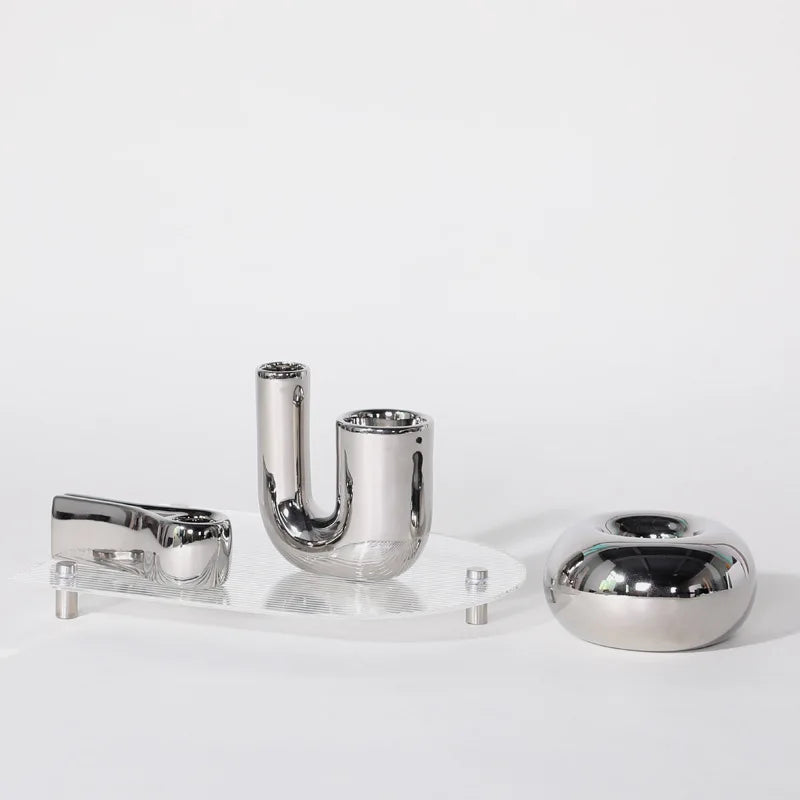 Luxury Electroplating Ceramic Candlestick