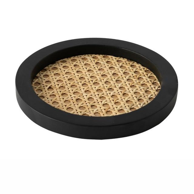 Rattan Cane and Wood Frame Decorative Tray