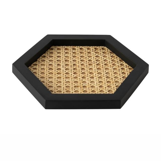 Rattan Cane and Wood Frame Decorative Tray