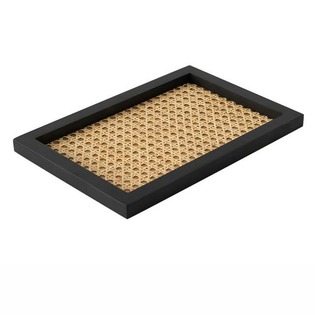 Rattan Cane and Wood Frame Decorative Tray