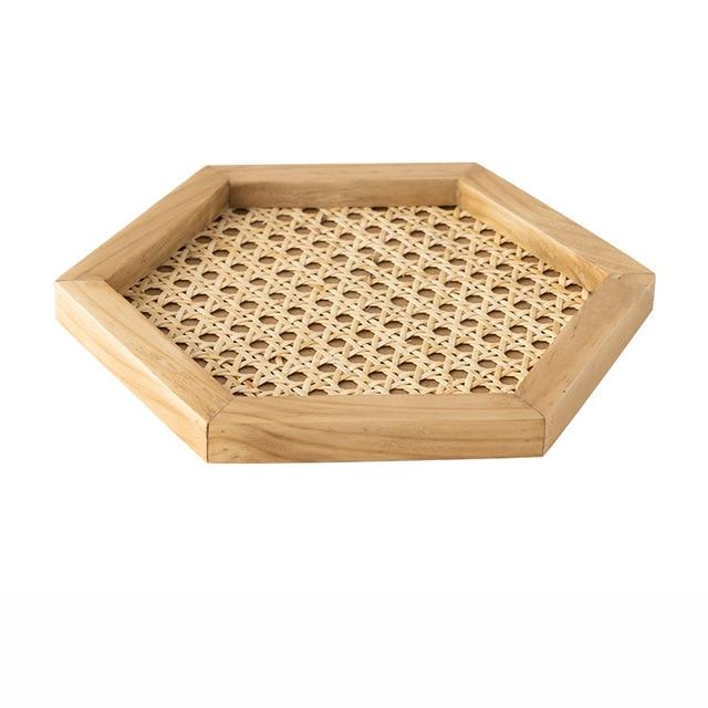 Rattan Cane and Wood Frame Decorative Tray