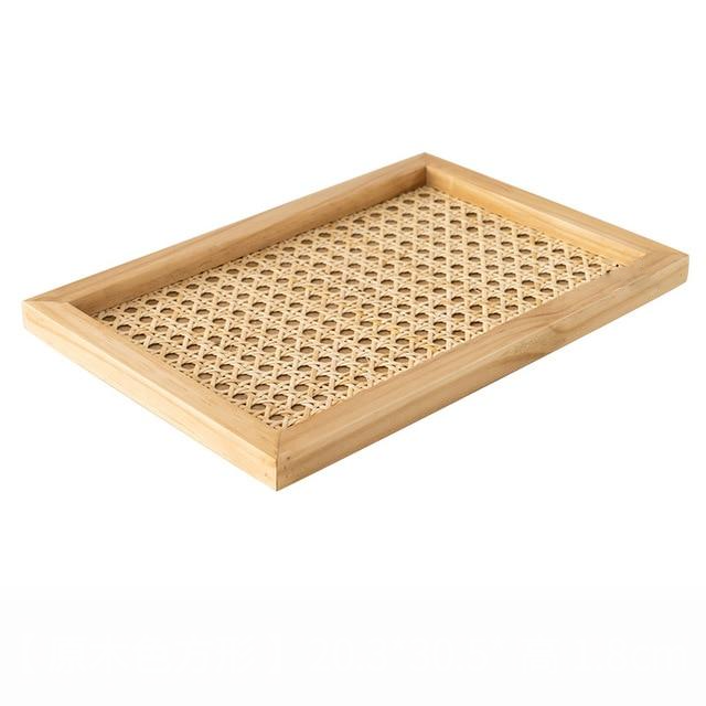 Rattan Cane and Wood Frame Decorative Tray