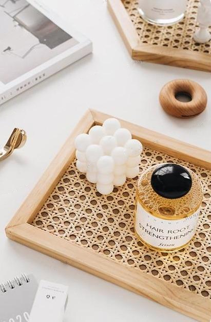 Rattan Cane and Wood Frame Decorative Tray