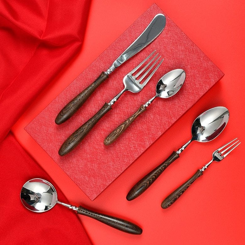 Retro Swirl Wood Flatware 4 Pc Set