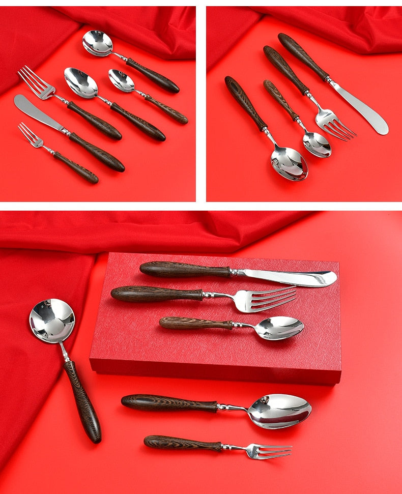 Retro Swirl Wood Flatware 4 Pc Set