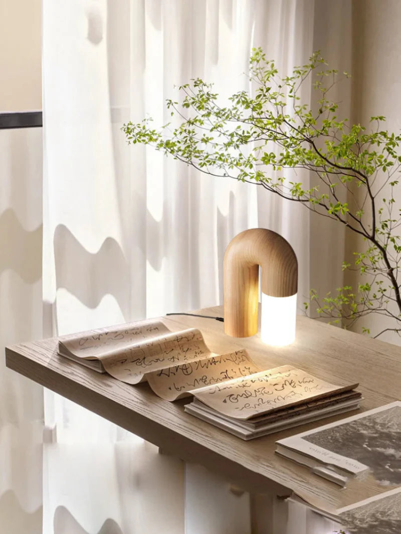 Vintage Ash Wood Table Lamp