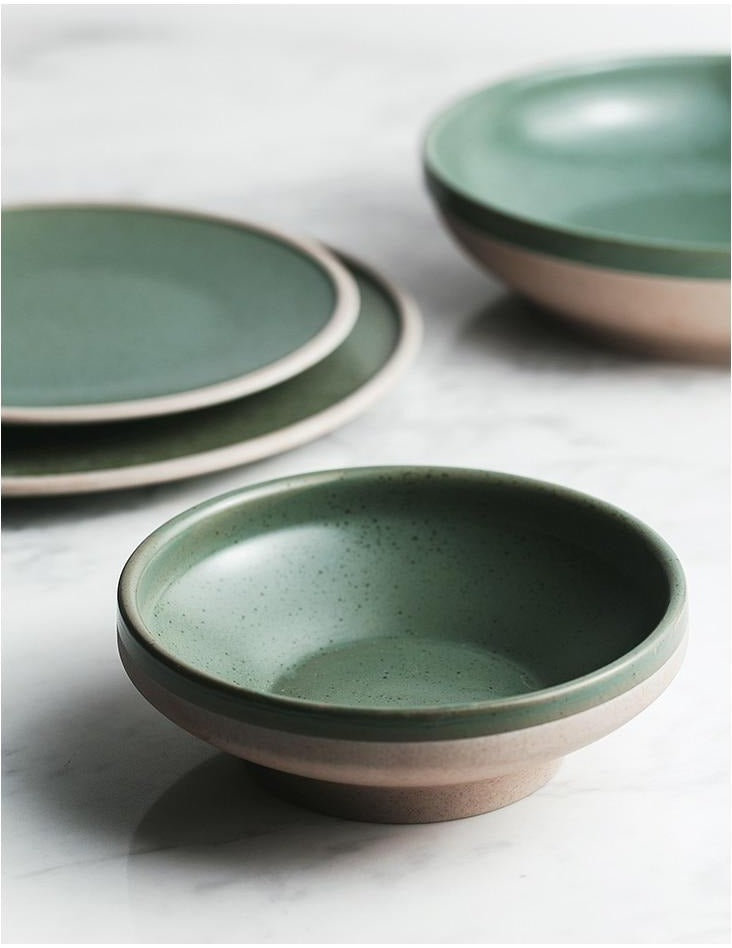 Vintage Jade Ceramic Dinner Plate and Bowl