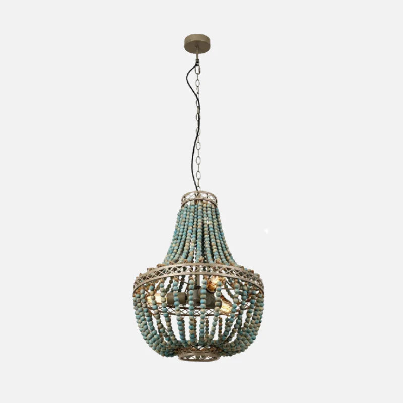 Wooden Bead Cascade Pendant Lamp