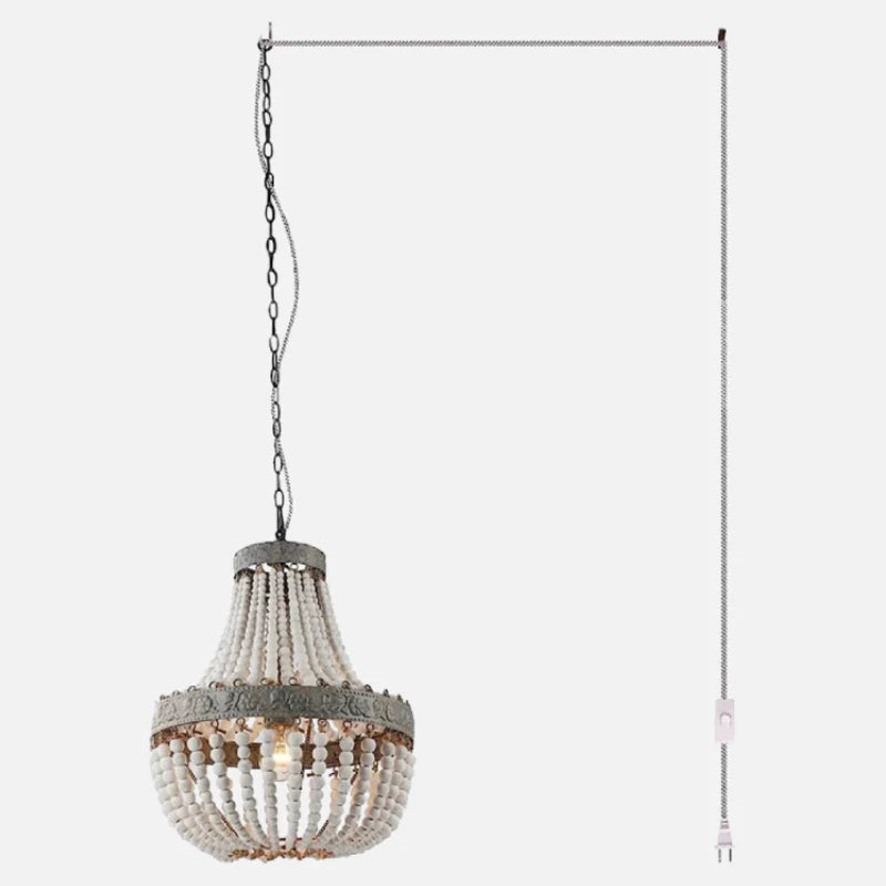 Wooden Bead Cascade Pendant Lamp