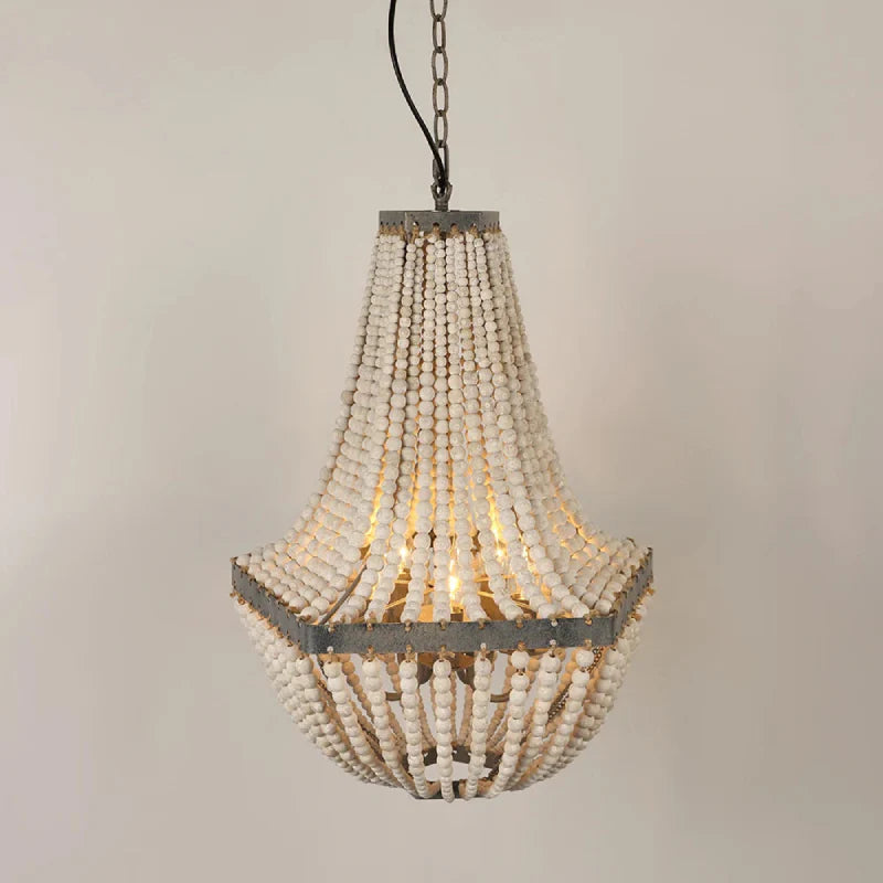 Wooden Bead Cascade Pendant Lamp