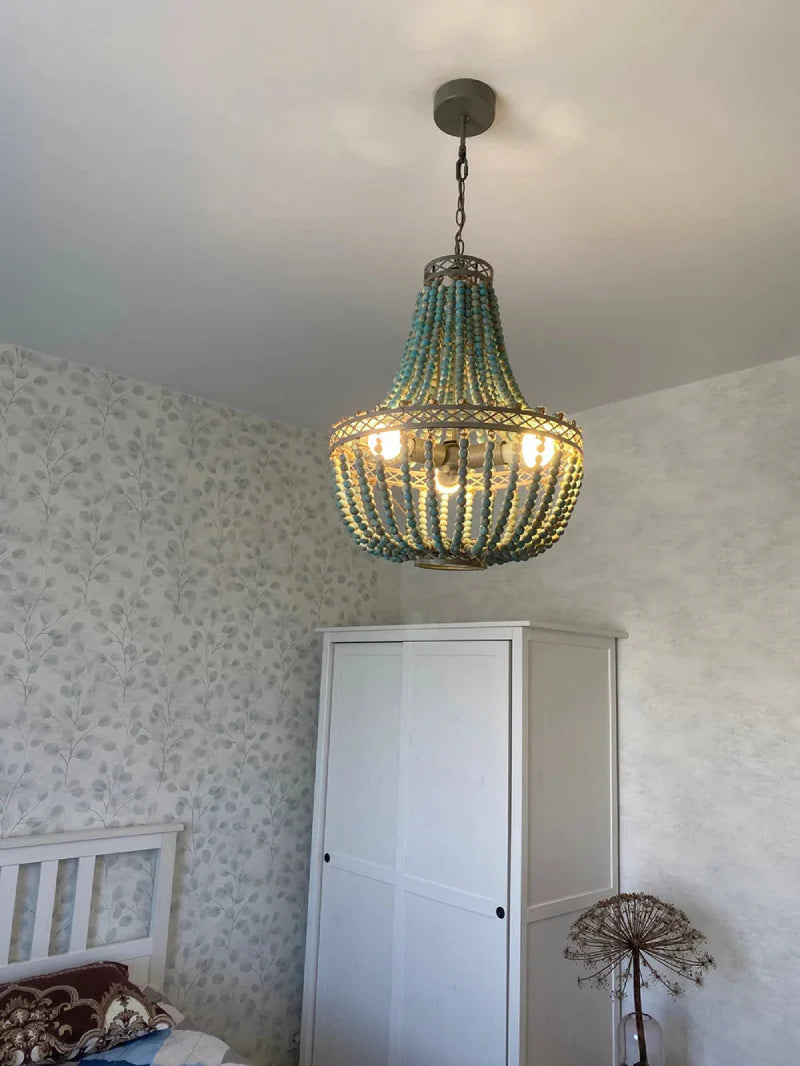 Wooden Bead Cascade Pendant Lamp