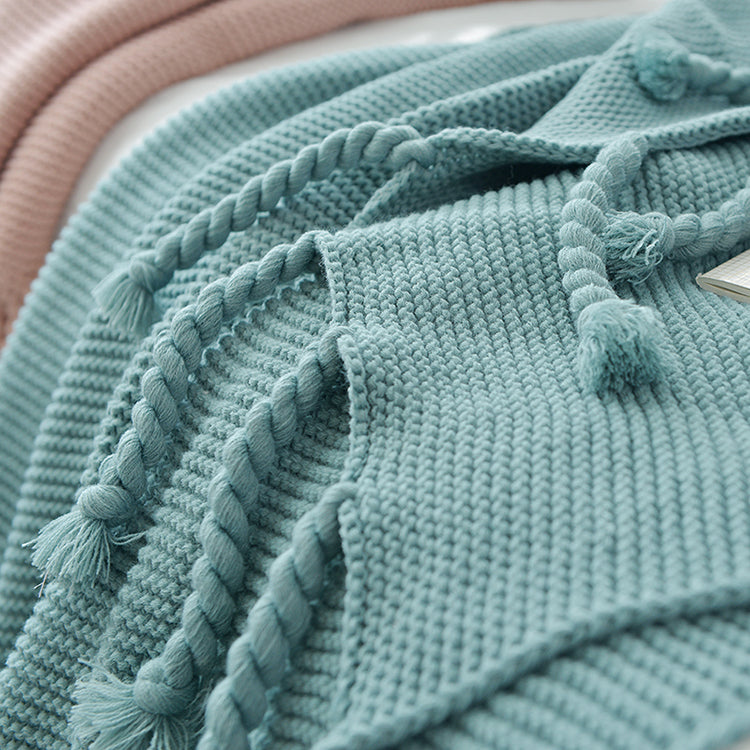 Waffle Knit Throw Blanket with Tassels