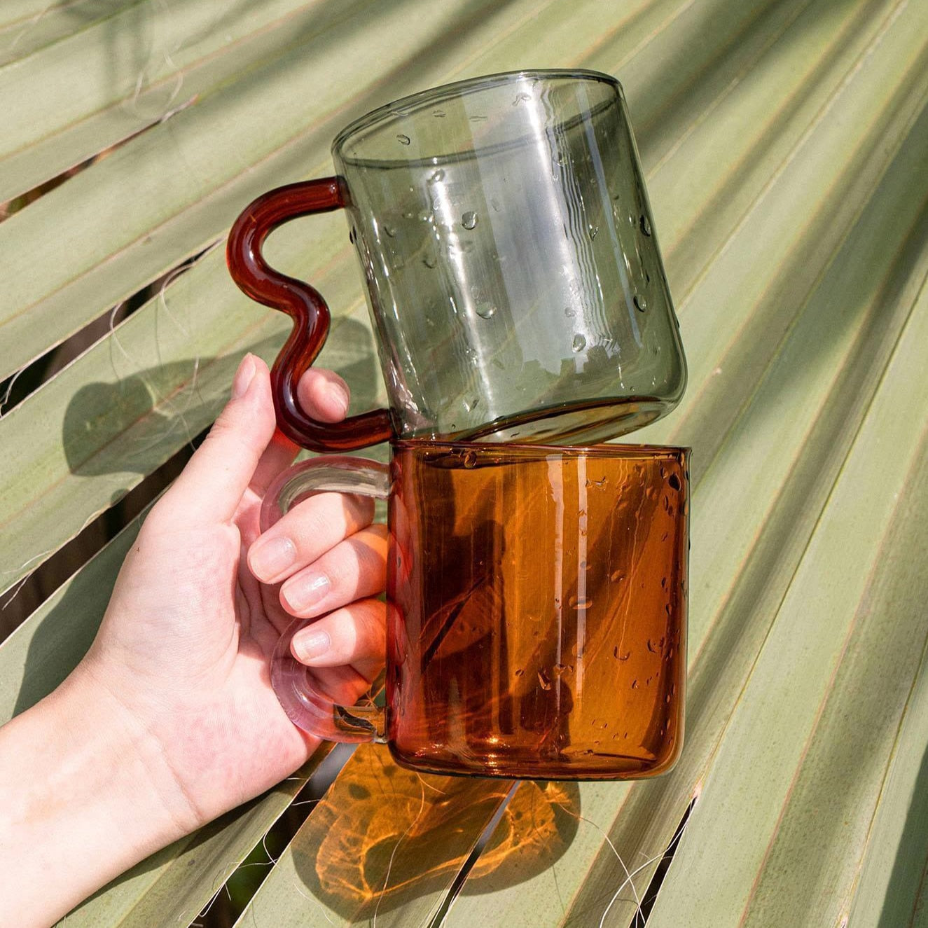 Wavy Handle Glass Mugs