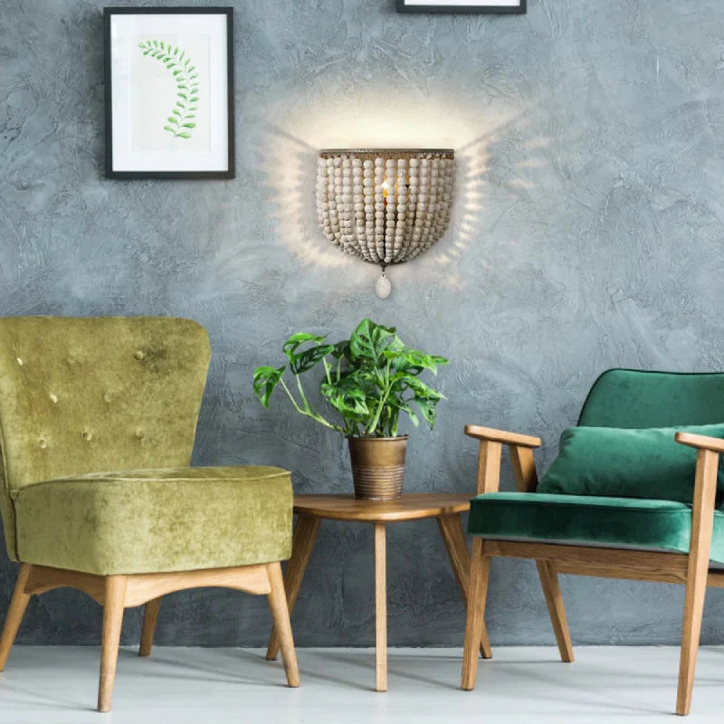 Wooden Bead Cascade Wall Lamp