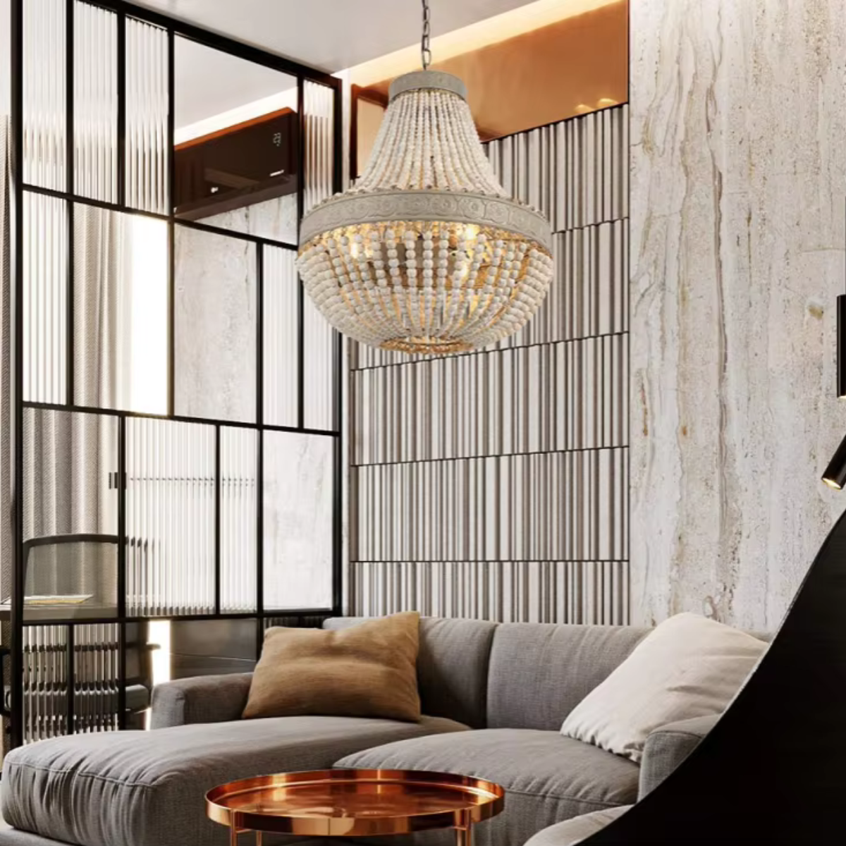 Wooden Bead Cascade Pendant Lamp