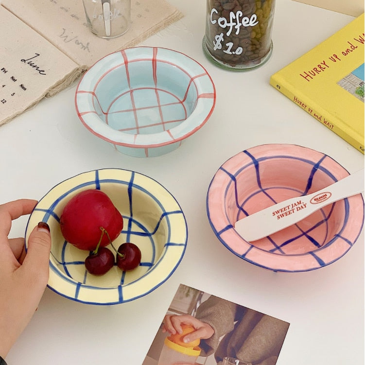 Yogurt Grid Ceramic Bowls