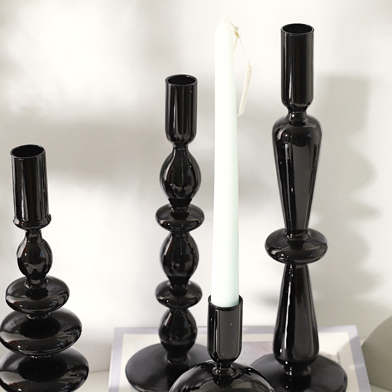 All Black Glass Candle Holders