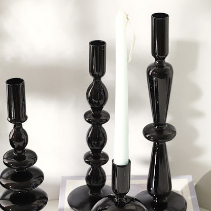All Black Glass Candle Holders