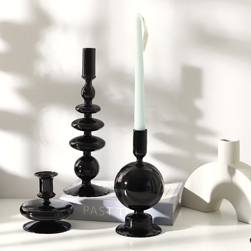 All Black Glass Candle Holders