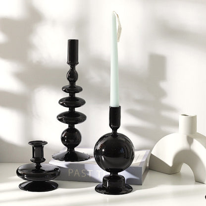 All Black Glass Candle Holders