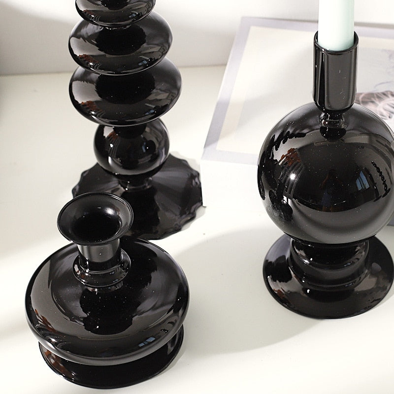 All Black Glass Candle Holders