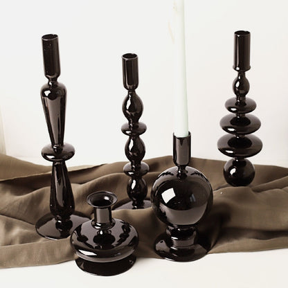 All Black Glass Candle Holders