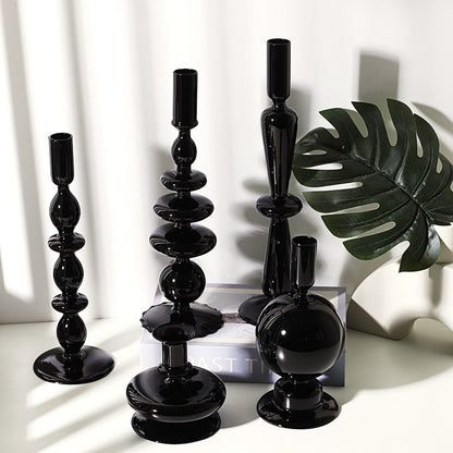 All Black Glass Candle Holders