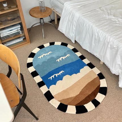 Black White Edge Abstract Area Rug & Mat