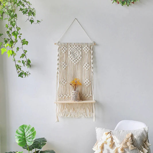 Boho Macrame Hanging Wall Shelf