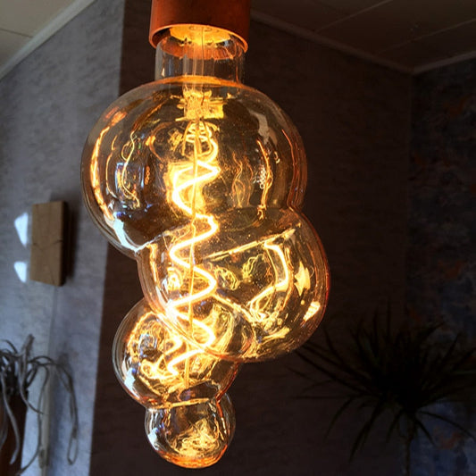 Dramatic Bubble LED Amber Glass Filament Bulb & Pendant Light Socket