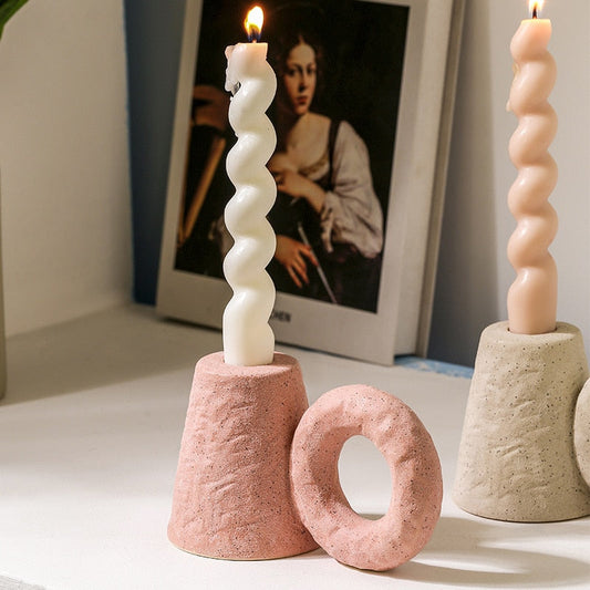 Etched Ceramic Candle Holder with Ring