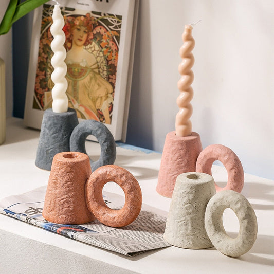 Etched Ceramic Candle Holder with Ring