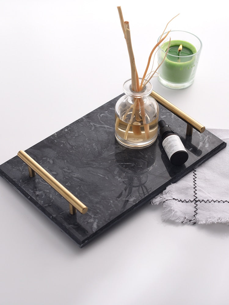 Golden Handle Marble Tray