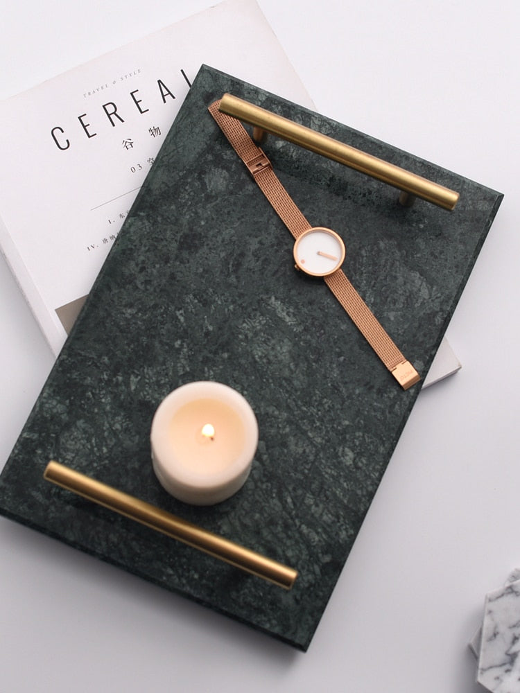 Golden Handle Marble Tray