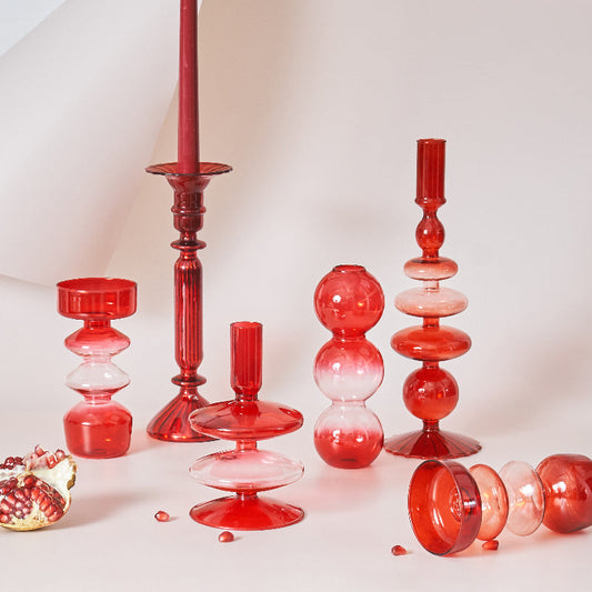 Gradient Red Glass Candle Holders