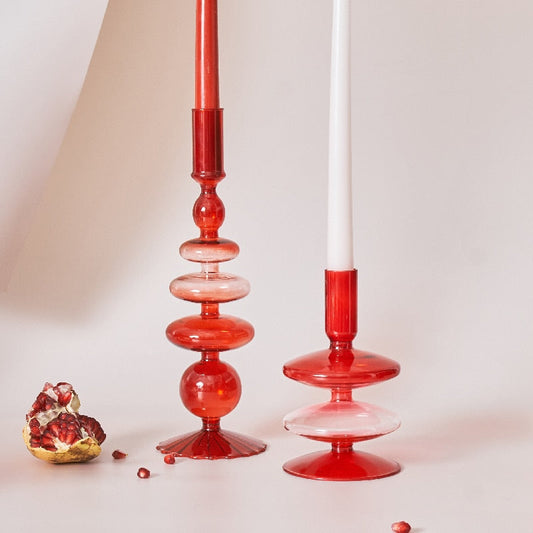 Gradient Red Glass Candle Holders
