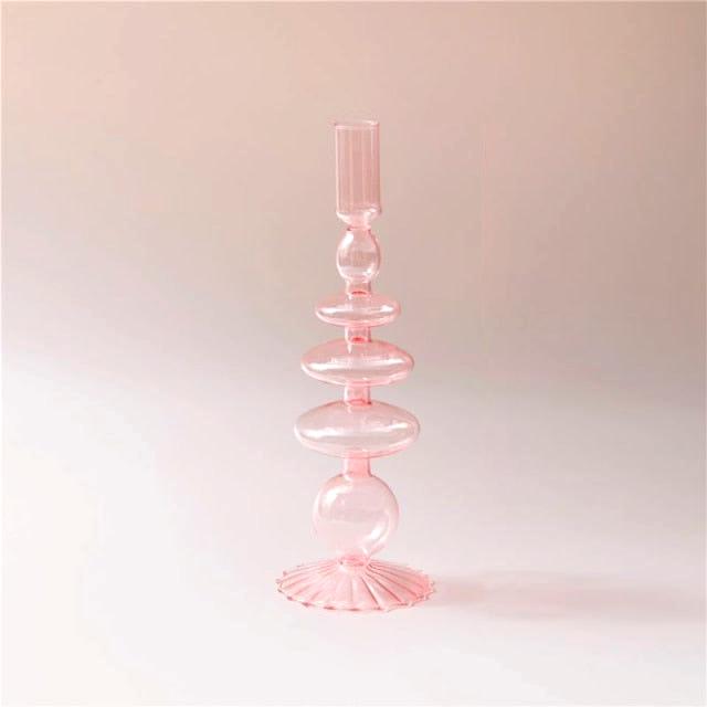Jelly Pink Glass Candle Holders