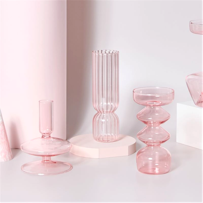 Jelly Pink Glass Candle Holders
